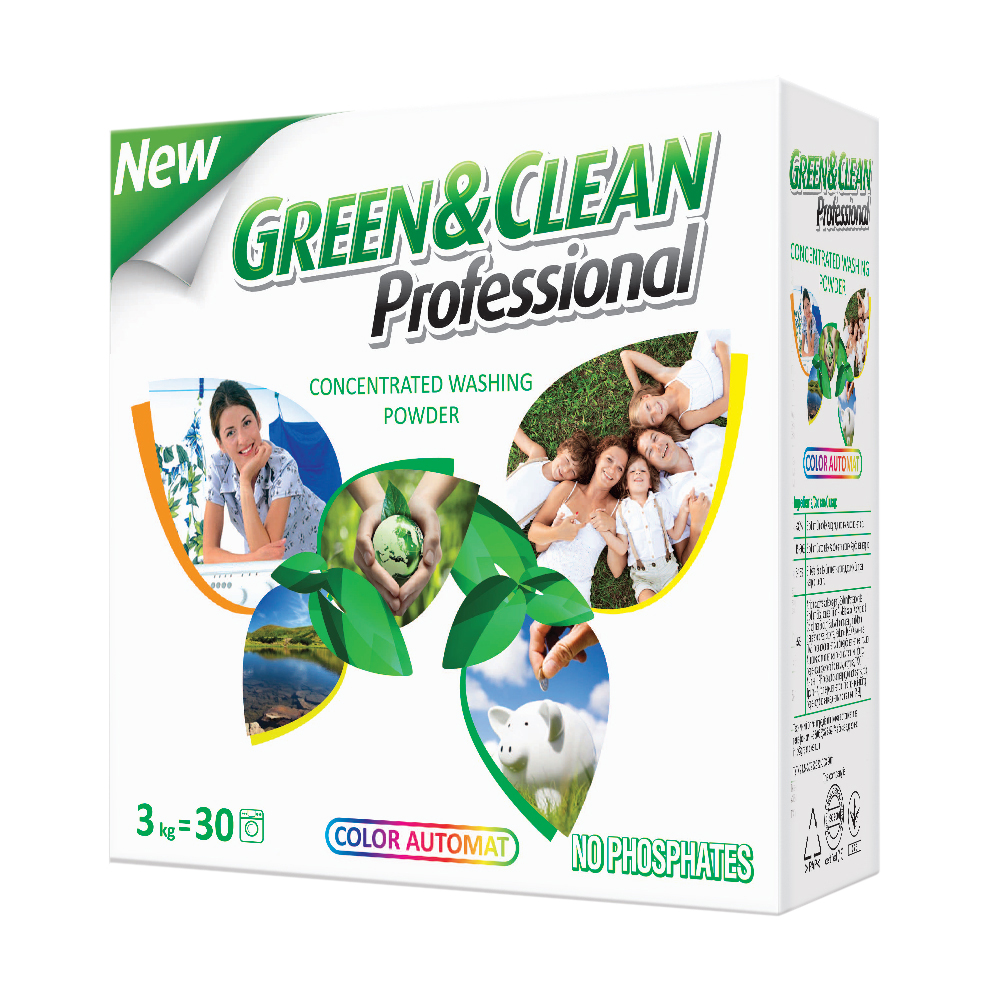 Пральний порошок Green&amp;Clean Professional для кольорового одягу, 30 циклів прання, 3 кг